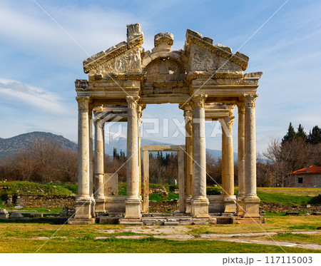 Ruins of tetrapylon of monumental gateway at Aphrodisias, Turkey 117115003