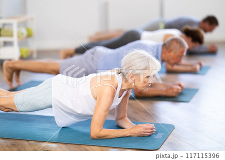 Elderly woman doing pilates in group 117115396