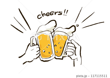 ビールの乾杯イラスト(cheers、カラー01) 117115511