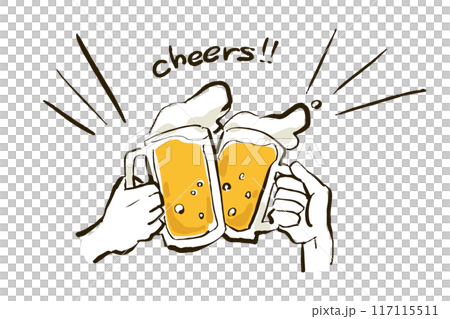 ビールの乾杯イラスト(cheers、カラー01) 117115511