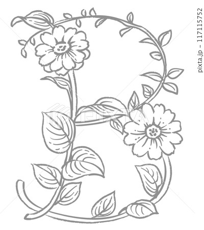 エレガントな花を使ったデザイン文字。「B」。ベクター素材。 117115752