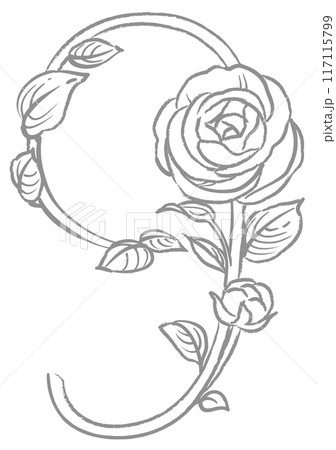 エレガントな花を使ったデザイン書体の数字。「9」。ベクター素材。 117115799