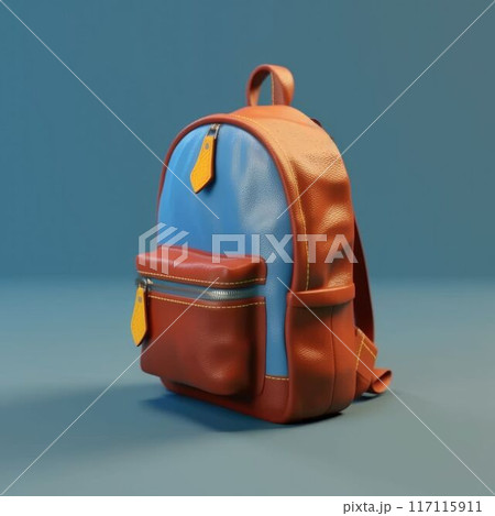 Blue school backpack on blue background. Education and equipment concept. AIG35. 117115911