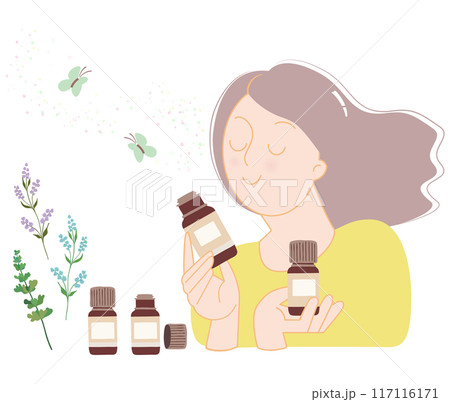 アロマの香りを楽しむ女性・精油のブレンド 117116171