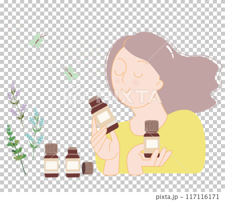 アロマの香りを楽しむ女性・精油のブレンド 117116171