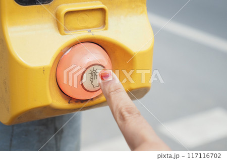 close up of crossing signal button  117116702