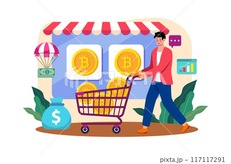 Cryptocurrency Marketplace Illustration concept on white background Cryptocurrency Marketplace Illustration concept on white background 117117291
