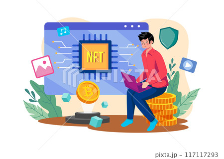 NFT Non Fungible Token Illustration concept on white background 117117293
