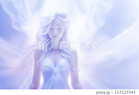 幻想的な白い光に包まれた美しく神秘的な女性 幻想的な白い光に包まれた美しく神秘的な女性 117117343