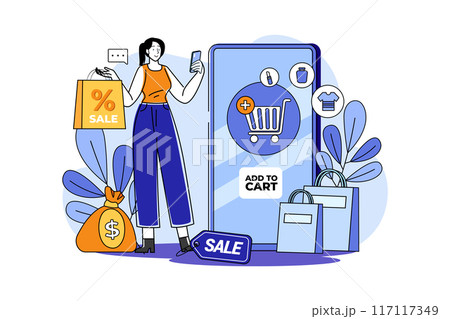 Woman chooses to add items to cart 117117349