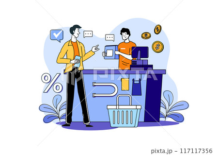 The man received the bag from the cashier The man received the bag from the cashier 117117356