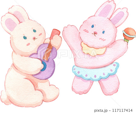 Cute rabbit dooddle watercolor png icon Cute rabbit dooddle watercolor png icon 117117414