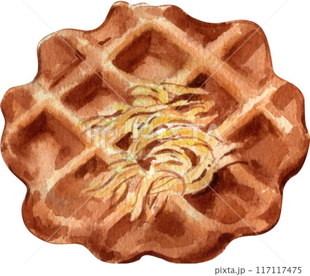 Waffles with fruit fillings.Sweet pastries with cream and fruits.PNG watercolor icon 117117475