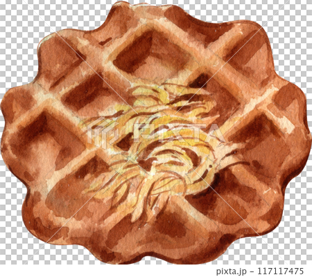 Waffles with fruit fillings.Sweet pastries with cream and fruits.PNG watercolor icon 117117475
