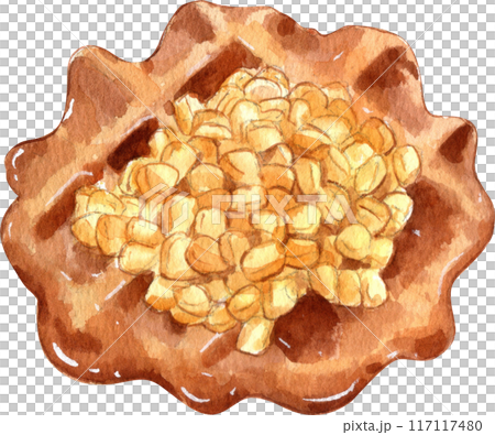 Waffles with fruit fillings.Sweet pastries with cream and fruits.PNG watercolor icon 117117480