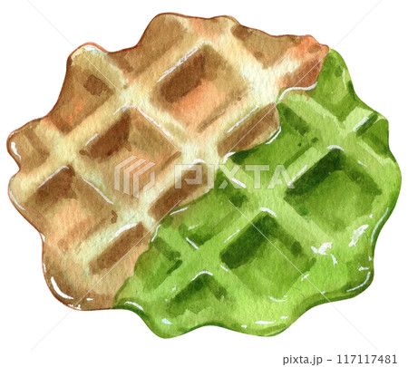 Waffles with fruit fillings.Sweet pastries with cream and fruits.PNG watercolor icon 117117481