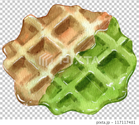 Waffles with fruit fillings.Sweet pastries with cream and fruits.PNG watercolor icon 117117481