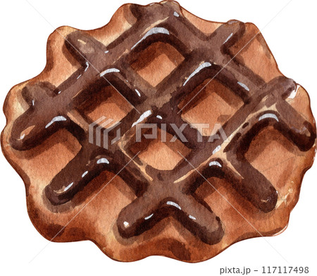Waffles with fruit fillings.Sweet pastries with cream and fruits.PNG watercolor icon 117117498