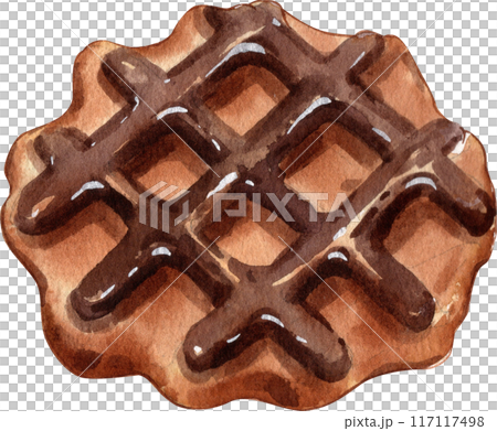 Waffles with fruit fillings.Sweet pastries with cream and fruits.PNG watercolor icon 117117498