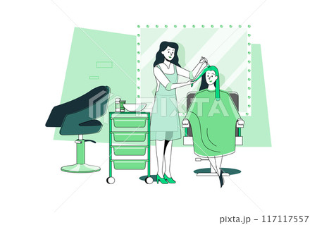 Woman getting her hair dyed by hairstylist at beauty salon. 117117557