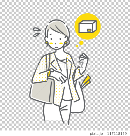 A woman on her way home worried about receiving her package - simple and stylish line drawing illustration 117118159