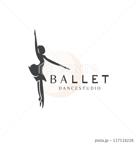 Ballet Dance studio logo design. Silhouette of a girl Dancing class abstract figure template 117118226