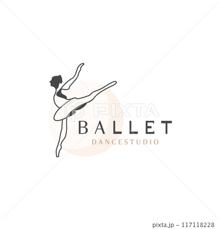 Ballet Dance studio logo design. Silhouette of a girl Dancing class abstract figure template 117118228
