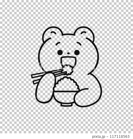 A cute bear eating rice with a smile - line drawing 117118563