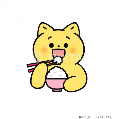 笑顔でごはんを食べるかわいい猫 117118565