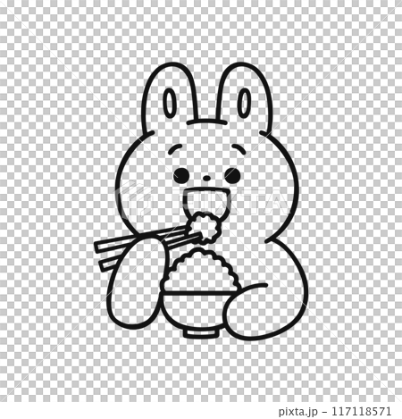 A cute rabbit eating rice with a smile - line drawing A cute rabbit eating rice with a smile - line drawing 117118571