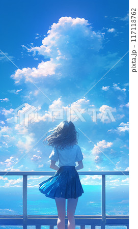 エモい画像 夏空 入道雲 　制服 117118762