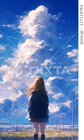 エモい画像 夏空 入道雲 　制服 117118763