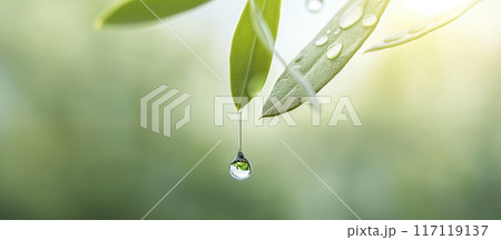 Simple Nature Background With Leaves And Falling Water Drop Simple Nature Background With Leaves And Falling Water Drop 117119137