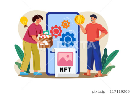NFT minting process Illustration concept on white background 117119209