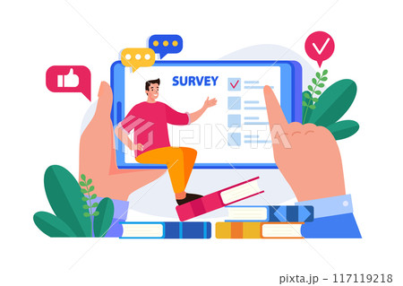 Man answering online survey. Man answering online survey. 117119218