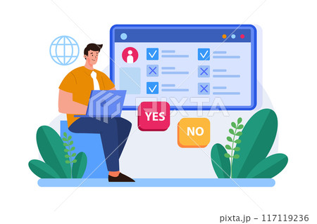 Man at laptop with survey Man at laptop with survey 117119236