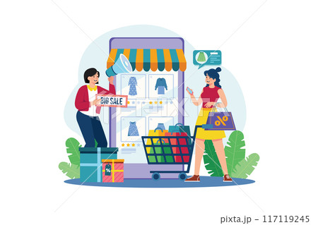Girl doing online shopping on big sale by Smartphone. Girl doing online shopping on big sale by Smartphone. 117119245