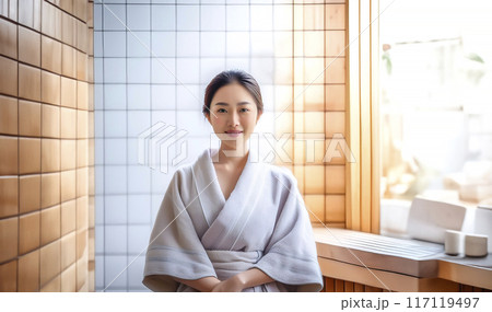 サウナを楽しむ若い女性のイメージ素材 サウナを楽しむ若い女性のイメージ素材 117119497