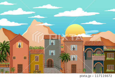 Sunset Over Mediterranean Village 117119872