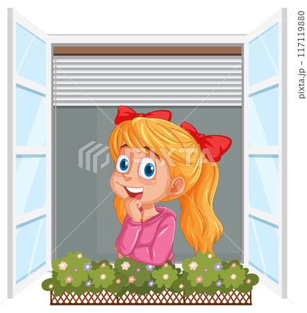 Happy Girl at Window 117119880