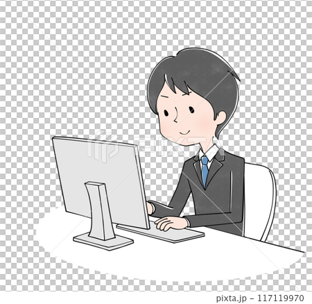 A smiling businessman operating a computer 117119970