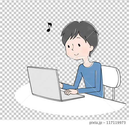 楽しそうにパソコンを操作する若い男性 楽しそうにパソコンを操作する若い男性 117119973