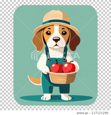 秋の収穫をするビーグル6／チラシやポスター用素材 117121290