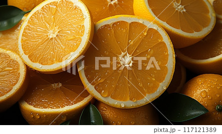 Orange lime citrus fruit slice pattern background Orange lime citrus fruit slice pattern background 117121389