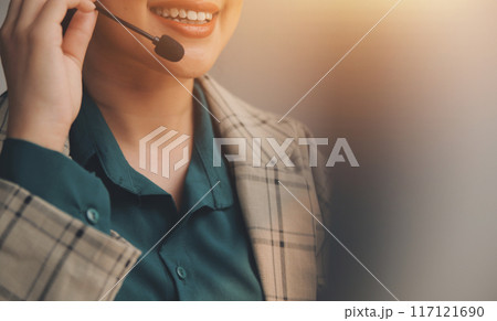 Call center, computer and business with woman in office for customer service, technical support and advice. Technology, contact us and communication with employee operator in help desk agency Call center, computer and business with woman in office for customer service, technical support and advice. Technology, contact us and communication with employee operator in help desk agency 117121690