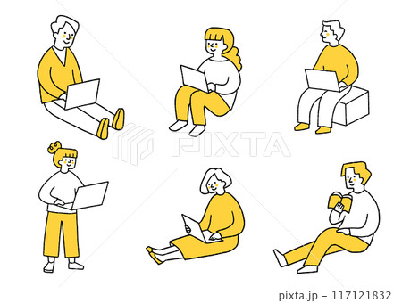 仕事でパソコン作業をしている人のセット 117121832