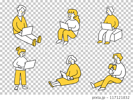 仕事でパソコン作業をしている人のセット 117121832