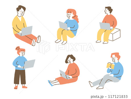 仕事でパソコン作業をしている人のセット_色 117121833