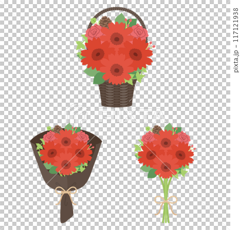 Red gerbera bouquet set in winter Red gerbera bouquet set in winter 117121938