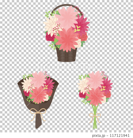 ダリアの花束セット　ピンク 117121941